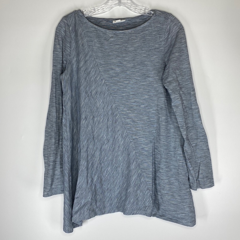 Pure J.Jill Aline Long Sleeve Blue Striped Cotton Tunic Shirt Size Small